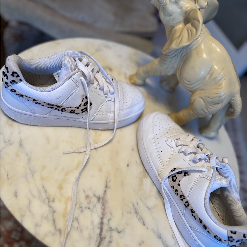 Nike White and Black Leopard Print Sneakers